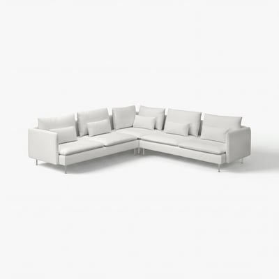 Modern white sectional sofa with plush cushions and clean lines. U-shaped, ideal for spacious rooms.