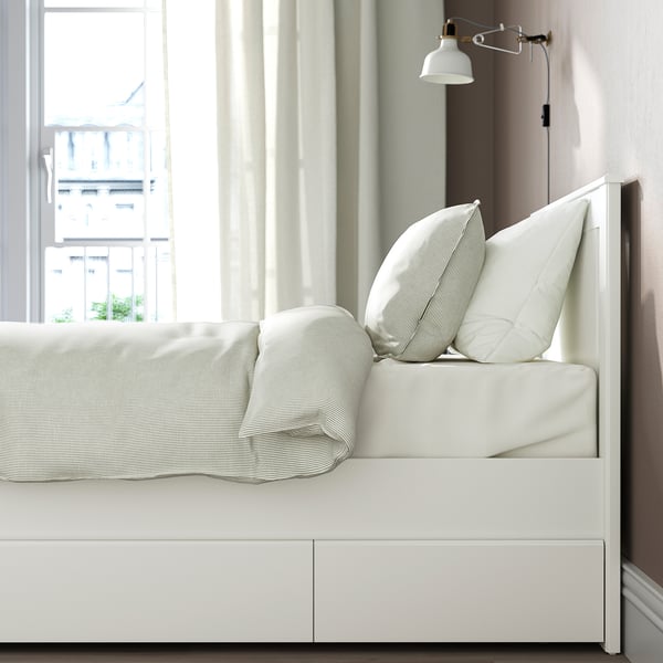 SONGESAND Bed frame with 2 storage boxes, white, 90x200 cm