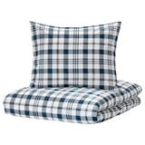 SPIKVALLMO Duvet cover and pillowcase, white blue/check, 150x220/50x60 cm