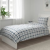 SPIKVALLMO Duvet cover and pillowcase, white blue/check, 150x220/50x60 cm