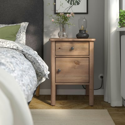 STOREMOLLA Bedside table, grey-brown stained, 50x50x72 cm