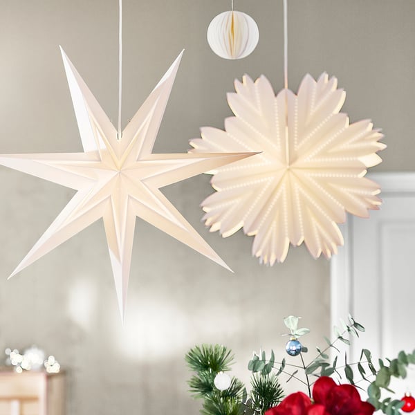 STRÅLA Lamp shade, paper star/dotted white, 70 cm