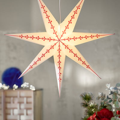 STRÅLA Lamp shade, paper star/white red, 90 cm