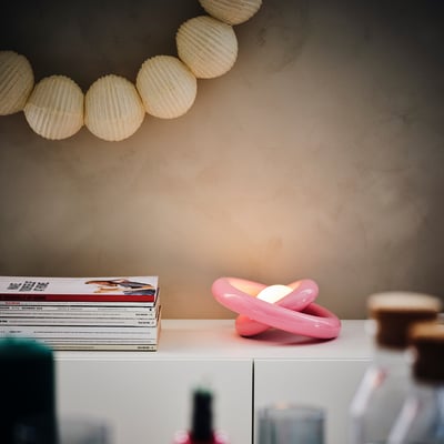 STRÅLA LED decorative table lamp, plastic/battery-operated pink