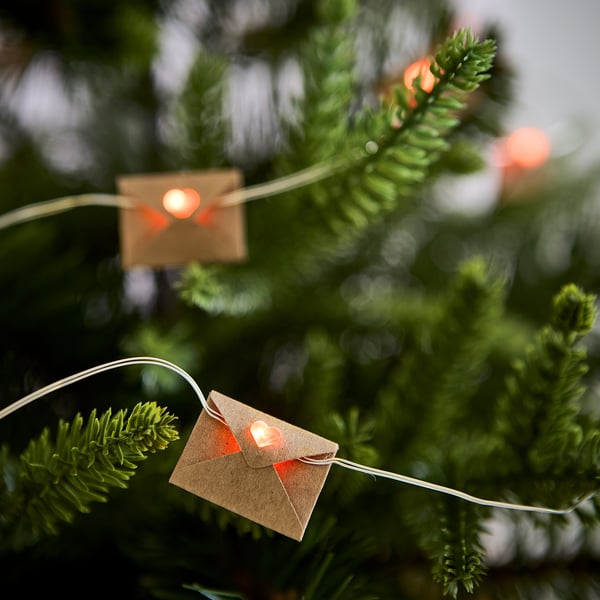 STRÅLA LED lighting chain, envelope battery-operated/red, 2.80 m