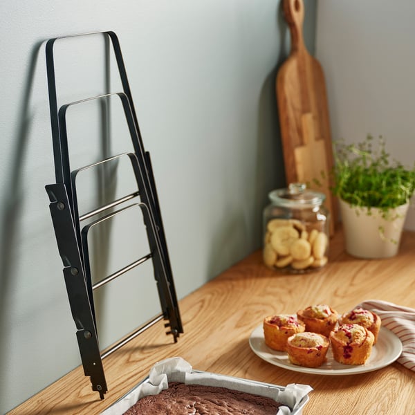 SVARTABBORRE Baking sheet rack, foldable black, 27x26x33 cm