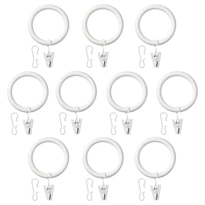 SYRLIG Curtain ring with clip and hook, white, 38 mm