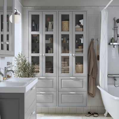 TÄNNFORSEN High cabinet with doors/drawers, light grey, 60x35x195 cm