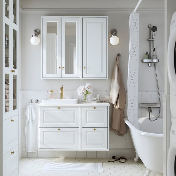 TÄNNFORSEN / ORRSJÖN Wash-stand/wash-basin, white/white marble effect, 102x49x71 cm