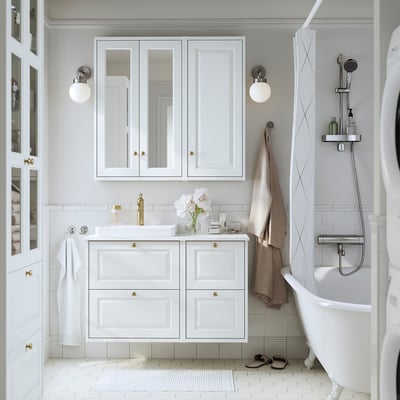 TÄNNFORSEN / ORRSJÖN Wash-stand/wash-basin, white/white marble effect, 102x49x71 cm