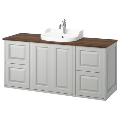TÄNNFORSEN / RUTSJÖN Wash-stand/wash-basin/tap, light grey/brown walnut effect, 142x49x76 cm