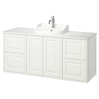 TÄNNFORSEN / RUTSJÖN Wash-stand/wash-basin/tap, white/white marble effect, 142x49x76 cm