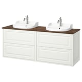 TÄNNFORSEN / RUTSJÖN Wash-stand/wash-basins/taps, white/brown walnut effect, 162x49x76 cm