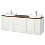 TÄNNFORSEN / RUTSJÖN Wash-stand/wash-basins/taps, white/brown walnut effect, 182x49x76 cm