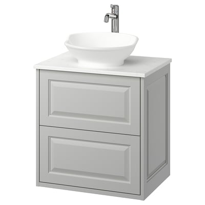 TÄNNFORSEN / VÄSTERSJÖN Wash-stnd w drawers/wash-basin/tap, light grey/white marble effect, 62x49x79 cm