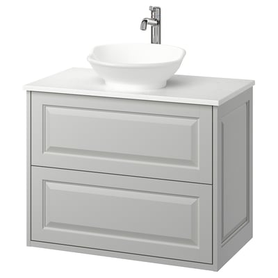 TÄNNFORSEN / VÄSTERSJÖN Wash-stnd w drawers/wash-basin/tap, light grey/white marble effect, 82x49x79 cm