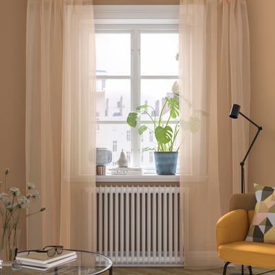 TERESIA Sheer curtains, 1 pair, orange/with rod pocket, 145x250 cm
