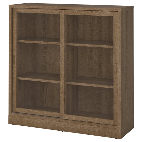 TONSTAD Cabinet with sliding glass doors, brown stained oak veneer, 121x37x120 cm
