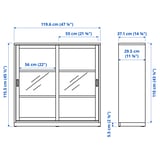 TONSTAD Cabinet with sliding glass doors, off-white, 120x37x116 cm