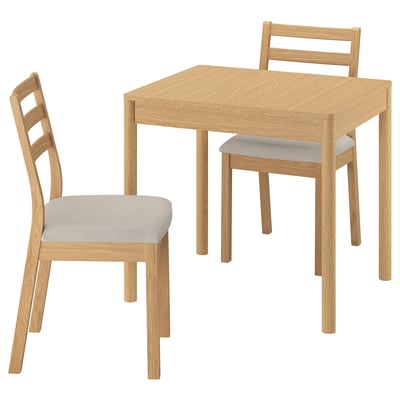 TONSTAD / TONSTAD Table and 2 chairs, oak veneer/oak effect Fridtuna light beige, 80/120x70 cm