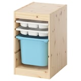 TROFAST Storage combination with box/trays, light white stained pine white/light blue, 32x44x52 cm