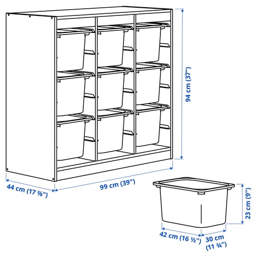Illustration with measurements for the product: TROFAST.
