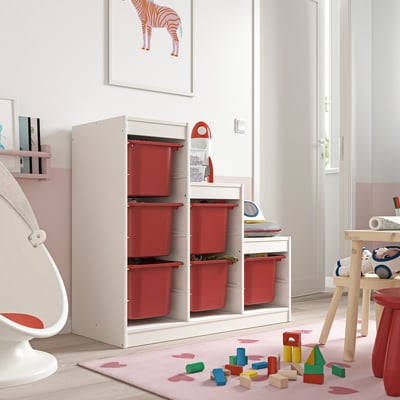 TROFAST Storage combination with boxes, white/red, 99x44x94 cm