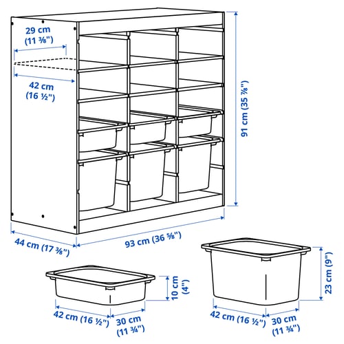 TROFAST Storage combination, with shelves/boxes room divider/light white stained pine light green light blue, 93x44x91 cm