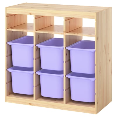 TROFAST Storage combination, with shelves/boxes room divider/light white stained pine lilac, 93x44x91 cm
