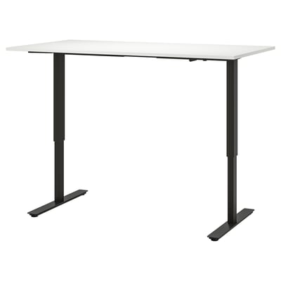 Adjustable TROTTEN white standing desk. 70-120cm range. Rectangular top, steady feet.