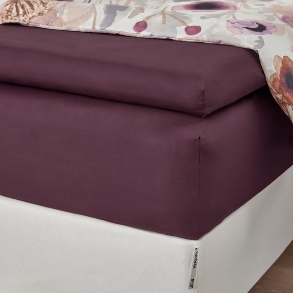 ULLVIDE Fitted sheet for mattress pad, deep red, 180x200 cm