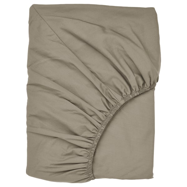 ULLVIDE Fitted sheet for mattress pad, grey-beige, 180x200 cm