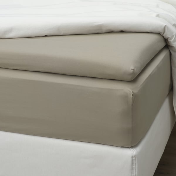 ULLVIDE Fitted sheet for mattress pad, grey-beige, 180x200 cm
