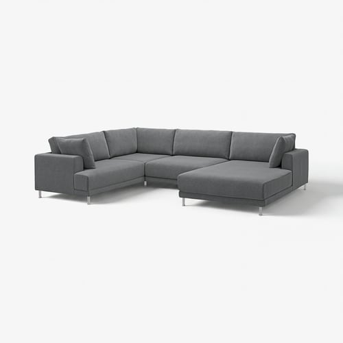 Modern grey UPPÅKRA sectional sofa, clean design, chunky cushions, chrome legs.