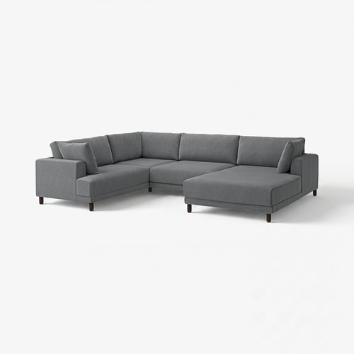 Modern grey UPPÅKRA l-shaped sectional sofa with wooden legs and boxy design.