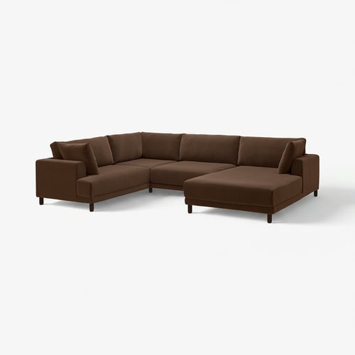 The brown UPPÅKRA sectional sofa with a modern design, plush cushions, and wooden legs.