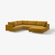 UPPÅKRA mustard yellow l-shaped sofa: modern, comfortable, recycled fabric, boxy shape, metal legs.