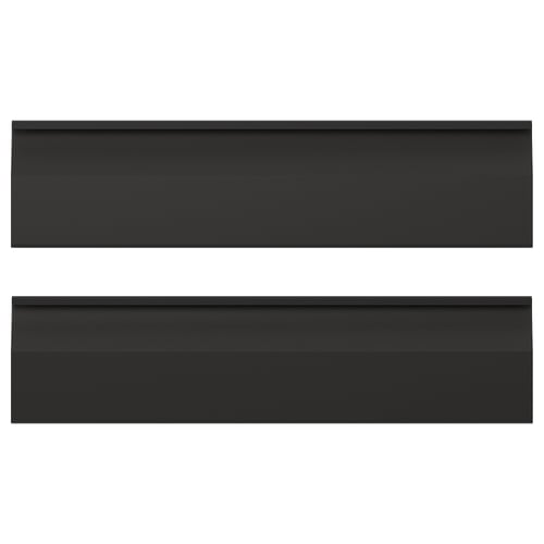 Two black rectangular kitchen cabinet fronts with sleek, simple lines and integrated handles. Modern, minimalist design.