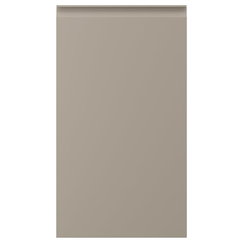 Displays a beige kitchen cabinet door with a modern design, featuring a smooth surface and integrated handles.
