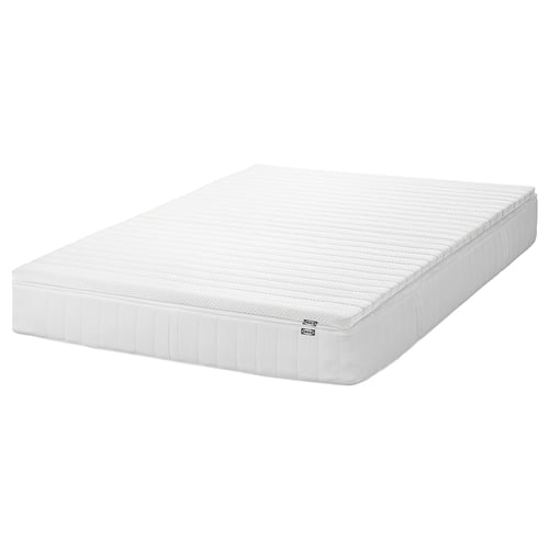 IKEA VÅLFJÄLLET white mattress, rectangular, five-zone pocket spring core, recycled polyester cover.