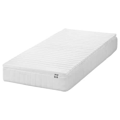 IKEA VÅLFJÄLLET white mattress, rectangular, padded, recycled materials.