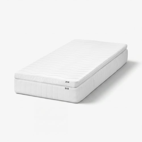 IKEA mattress, white, rectangular, pocket spring core, zip detail.