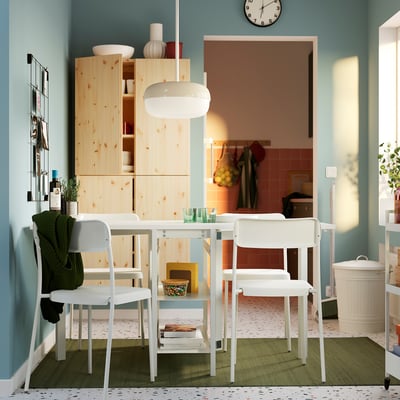 VIHALS / VIHALS Table and 4 chairs, gateleg table white/white, 39/95/151x90 cm