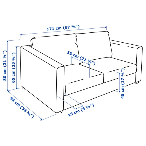 Illustration with measurements for the product: VIMLE.
