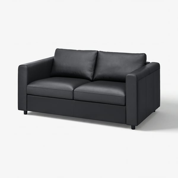 Modern black VIMLE leather 2-seat sofa with classic design.