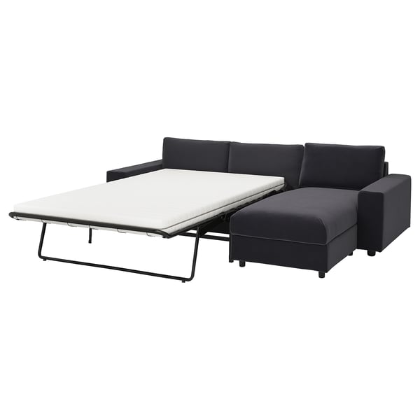 VIMLE 3-seat sofa-bed with chaise longue, with wide armrests/Djuparp dark grey