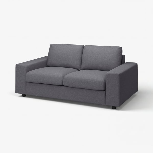 Grey VIMLE 2-seat sofa with square cushions, modern minimalist design.