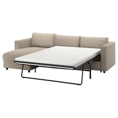 VIMLE Cover for 3-seat sofa-bed, with chaise longue/Hillared beige