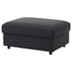 VIMLE grey fabric footstool, rectangular, elevated on black legs, soft to touch.