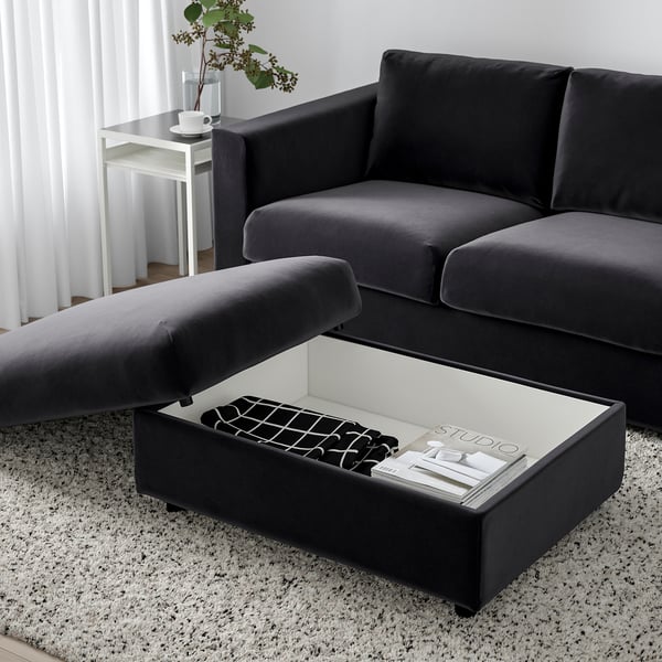 VIMLE Footstool with storage, Djuparp dark grey